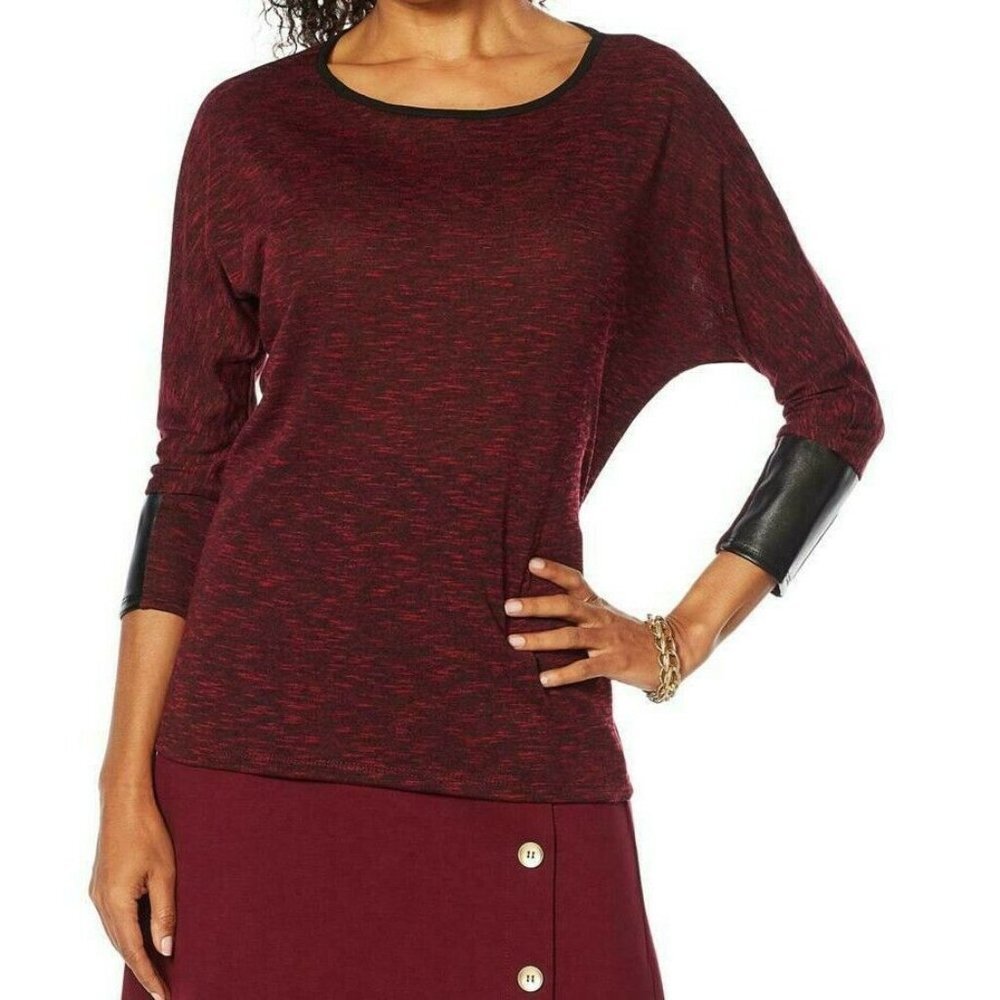 Slinky Brand Dolman SLV Tunic Faux Leather Cuffs